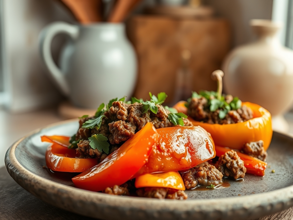 Freshly prepared bell peppers and ground beef recipes