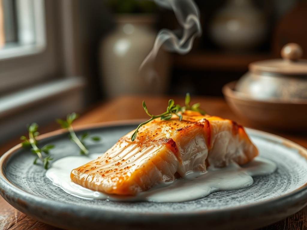 Freshly prepared coconut milk and salmon recipes