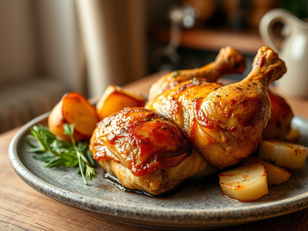 Freshly prepared roast chicken and potato recipes