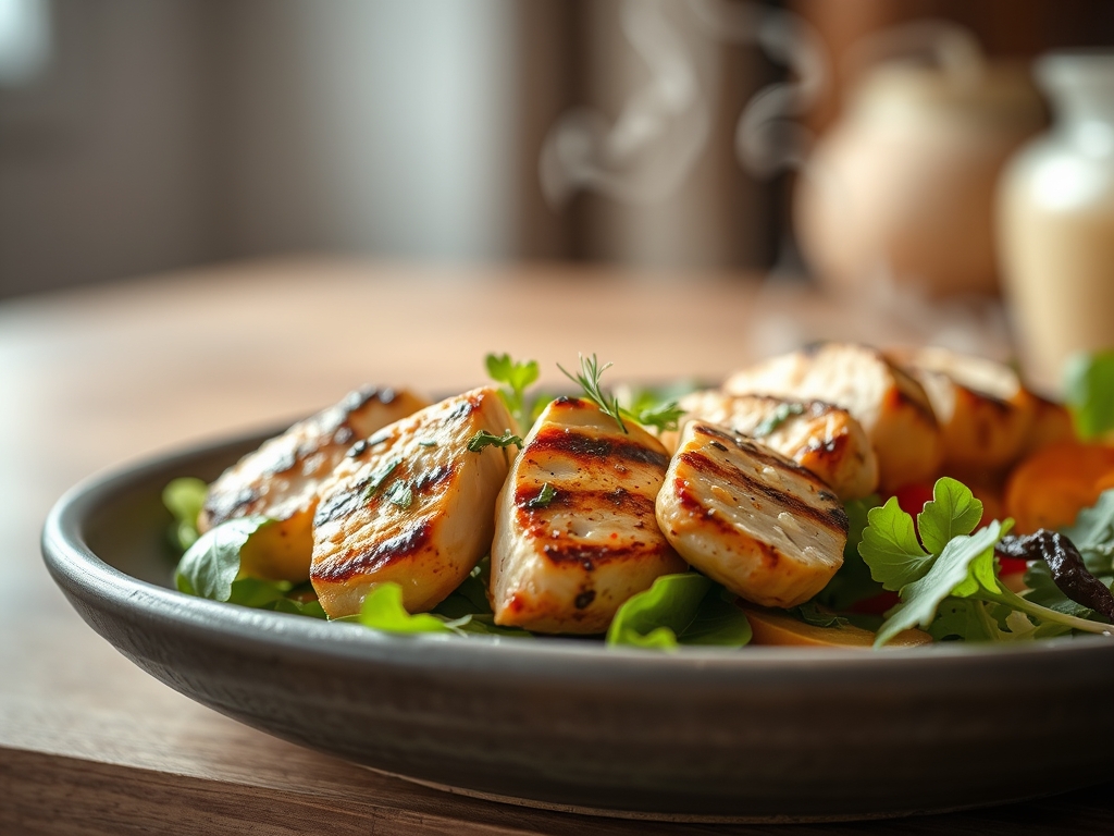 Freshly prepared salad with grilled chicken recipes