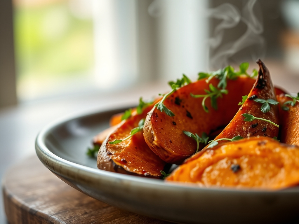 Freshly prepared sweet potato recipes wedges